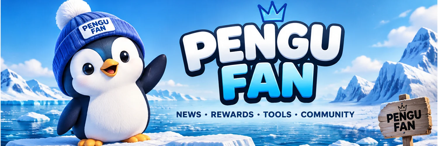 PENGU FAN — news, rewards, tools and community, with our penguin on an Arctic shore